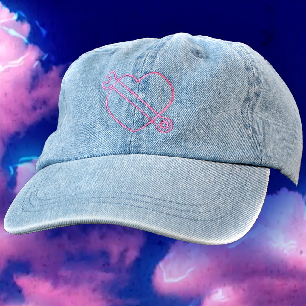 New Custom Designed Distressed Blue Baseball Cap with Pink & Black Heart. Ladies Love Pink Heart Leopard Workout Baseball Cap – Caps  main image 4